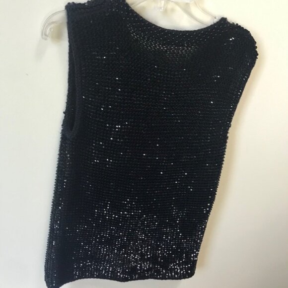 Mac & Jac Vintage Y2K Sequins Sweater Beads Shiny Sequins Top Metallic Black M - Picture 2 of 10